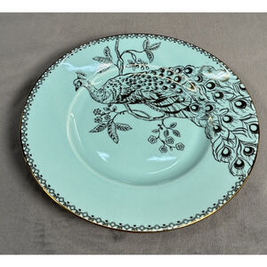222 Fifth Peacock Garden Salad Plate 8.75” Turquoise /Gold Rare Replacement